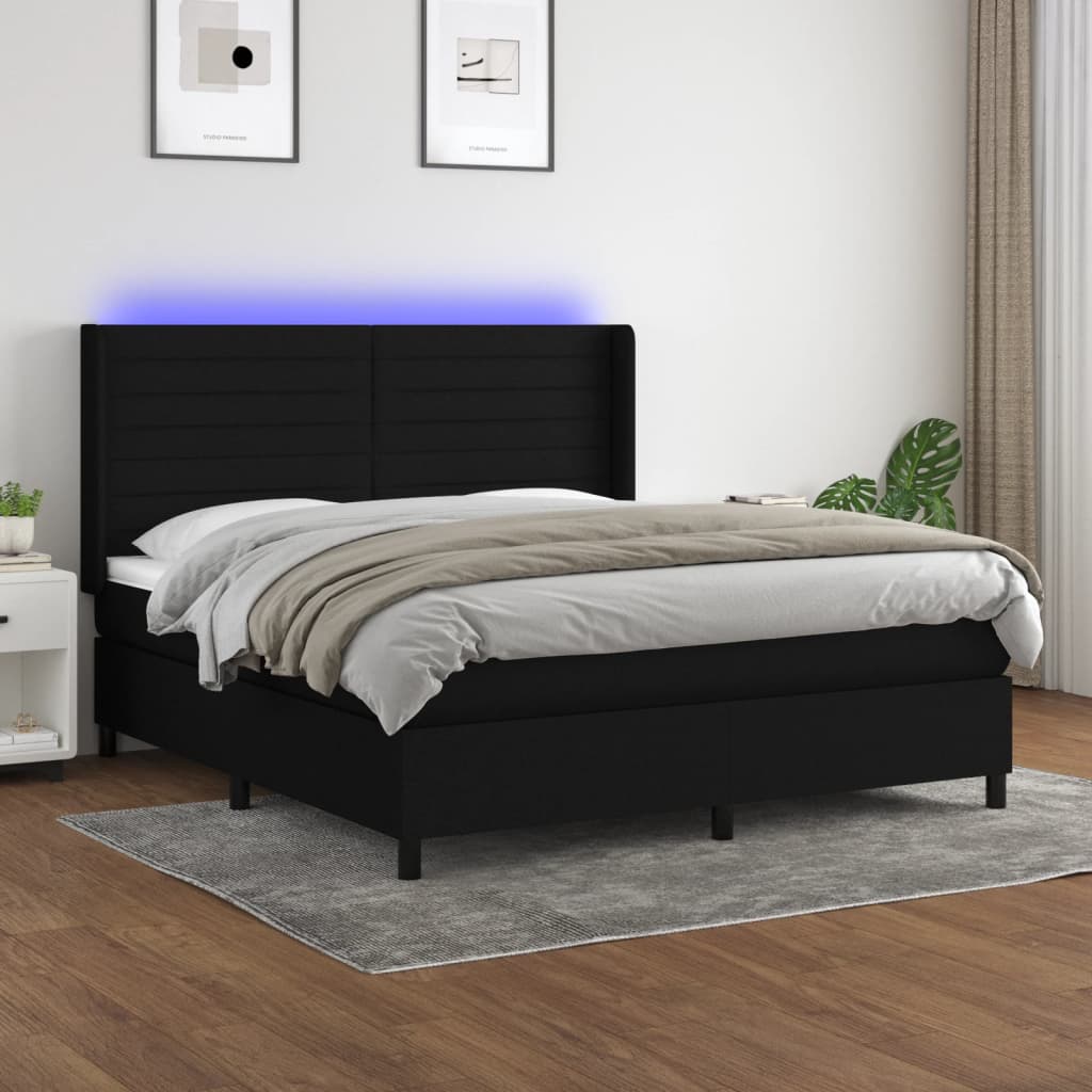 vidaXL Cama box spring colchón y luces LED tela negro 160x200 cm