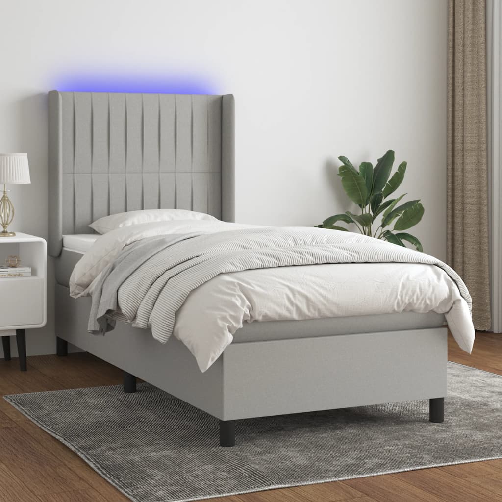 vidaXL Cama box spring colchón y luces LED tela gris claro 80x200 cm