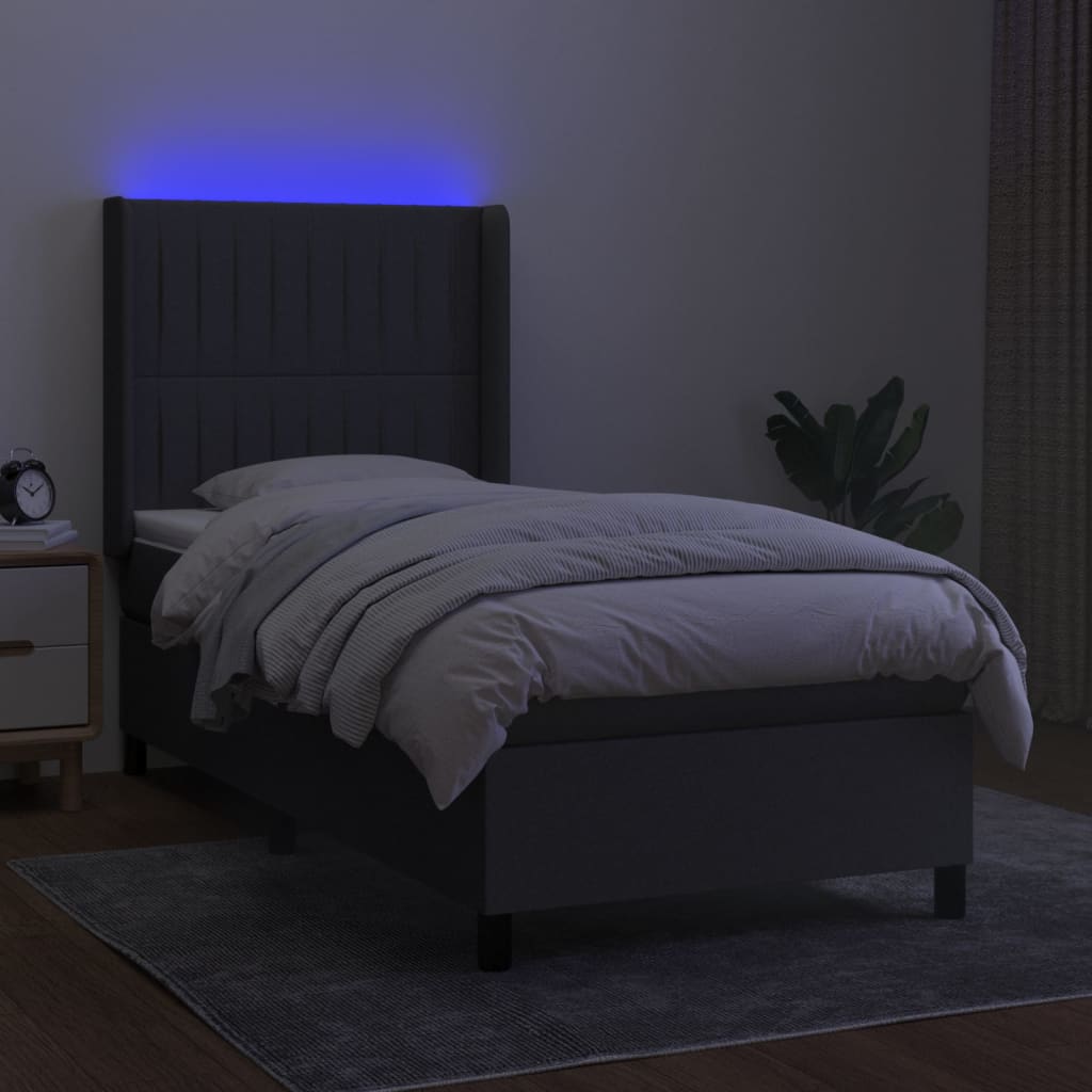 vidaXL Cama box spring colchón y luces LED tela gris oscuro 80x200 cm