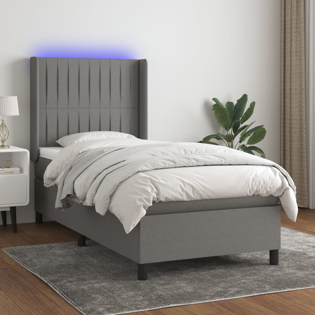 vidaXL Cama box spring colchón y luces LED tela gris oscuro 80x200 cm