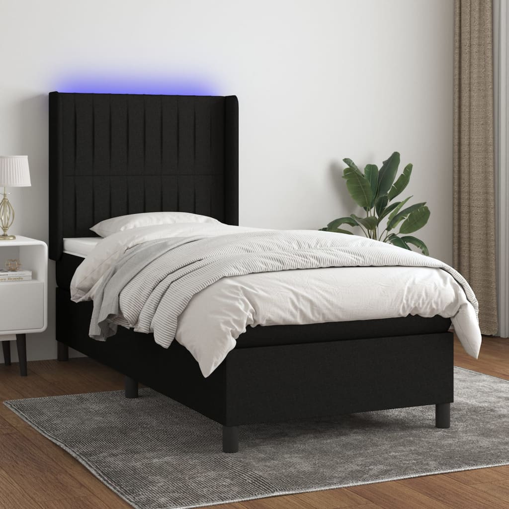 vidaXL Cama box spring colchón y luces LED tela negro 80x200 cm