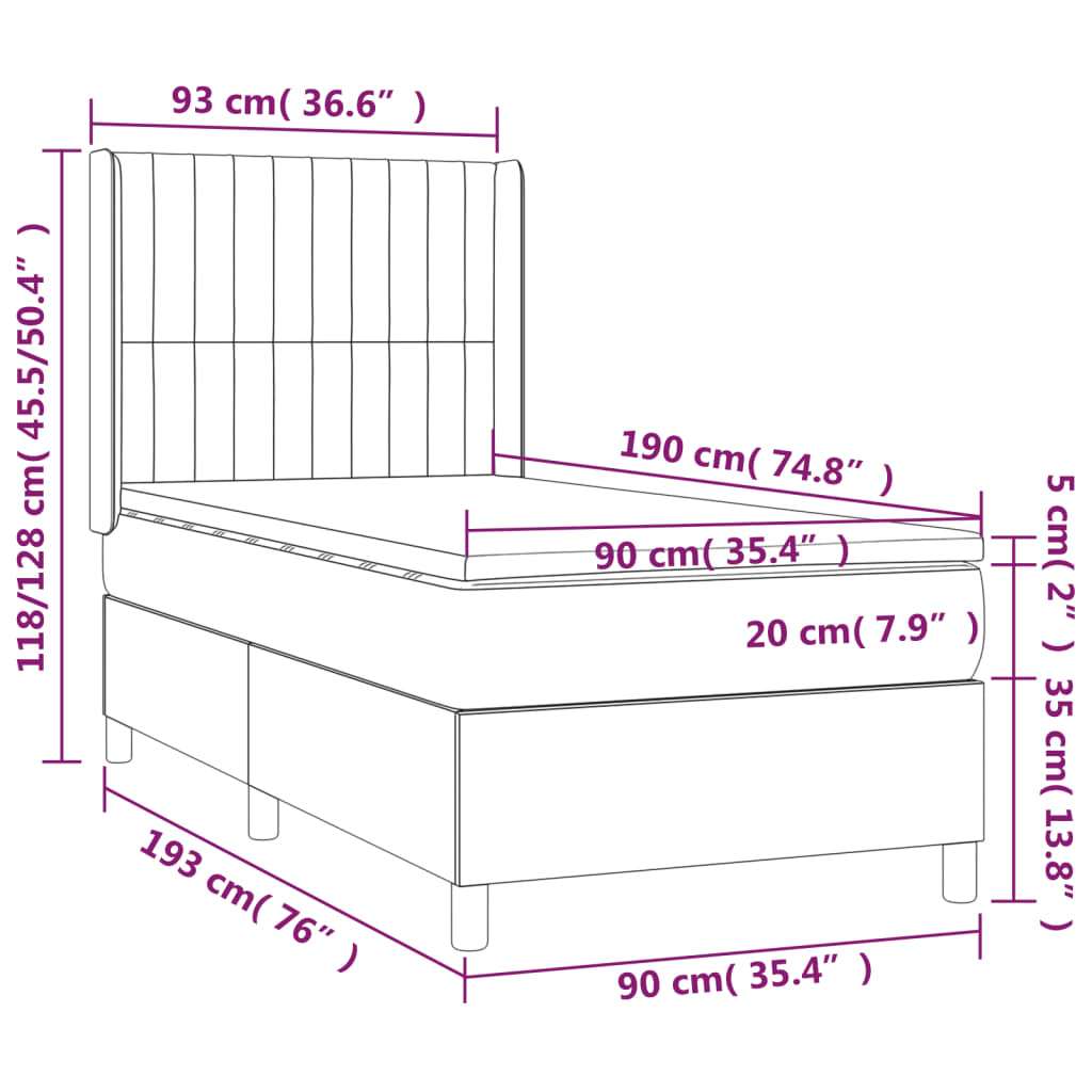 vidaXL Cama box spring colchón y luces LED tela gris oscuro 90x190 cm