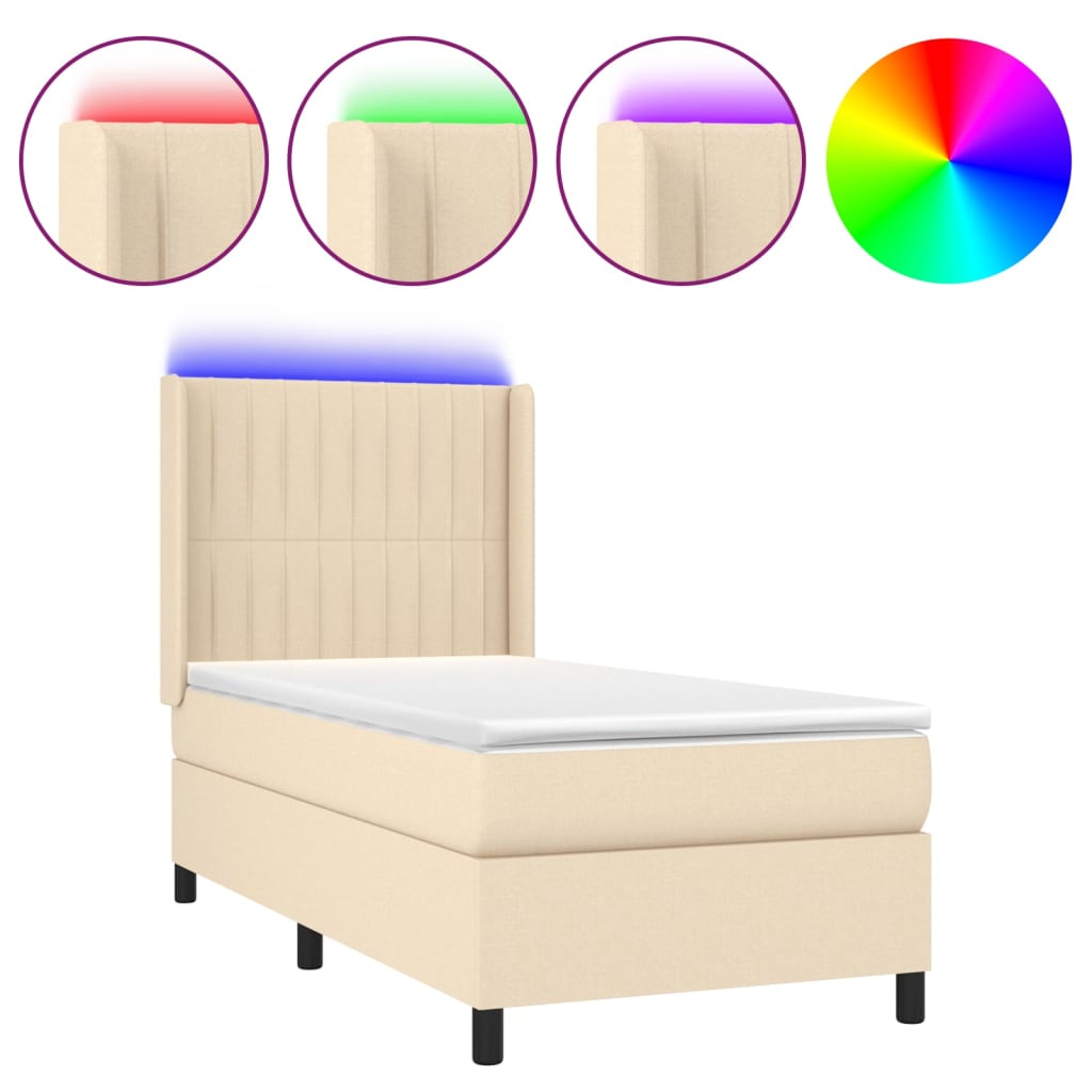 vidaXL Cama box spring colchón y luces LED tela crema 100x200 cm