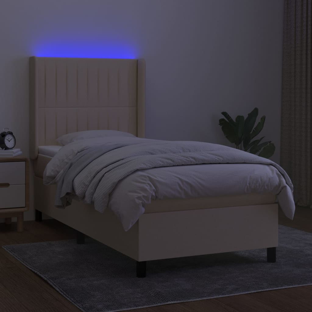 vidaXL Cama box spring colchón y luces LED tela crema 100x200 cm