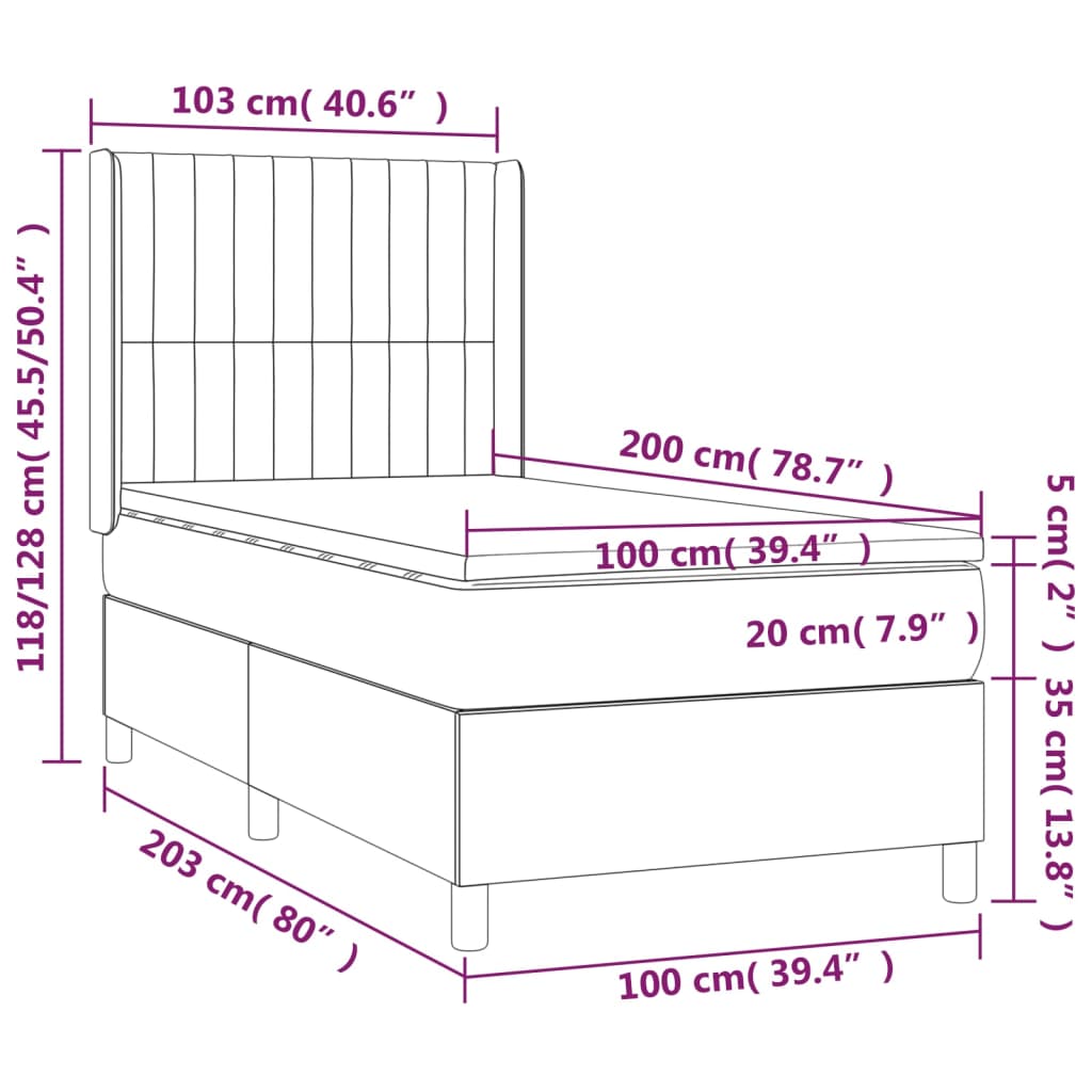 vidaXL Cama box spring colchón y luces LED tela crema 100x200 cm