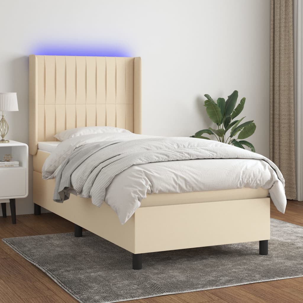 vidaXL Cama box spring colchón y luces LED tela crema 100x200 cm