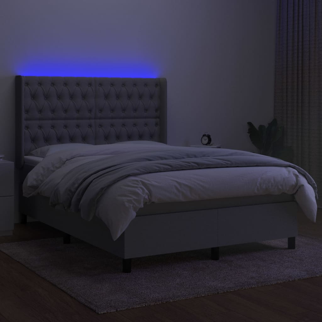 vidaXL Cama box spring colchón y luces LED tela gris claro 140x190 cm