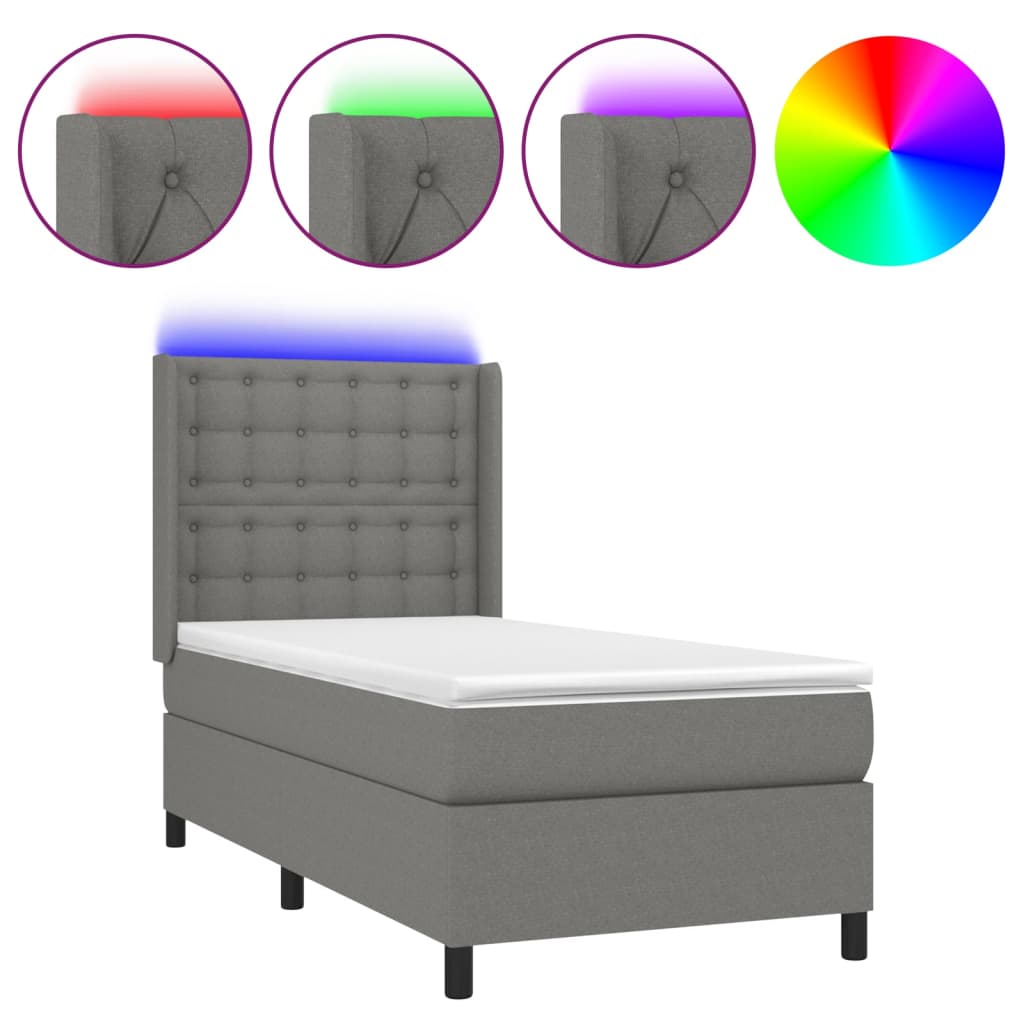 vidaXL Cama box spring colchón y luces LED tela gris oscuro 80x200 cm