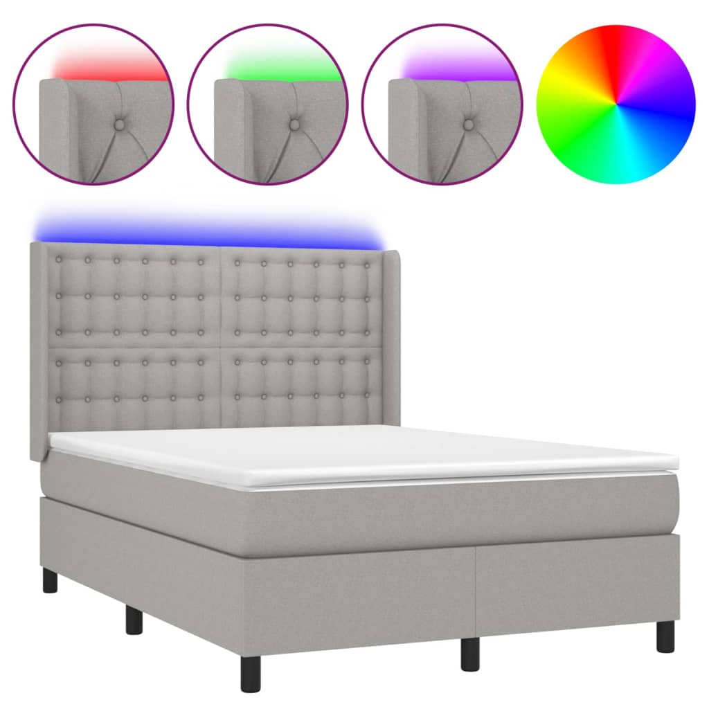 vidaXL Cama box spring colchón y luces LED tela gris claro 140x190 cm