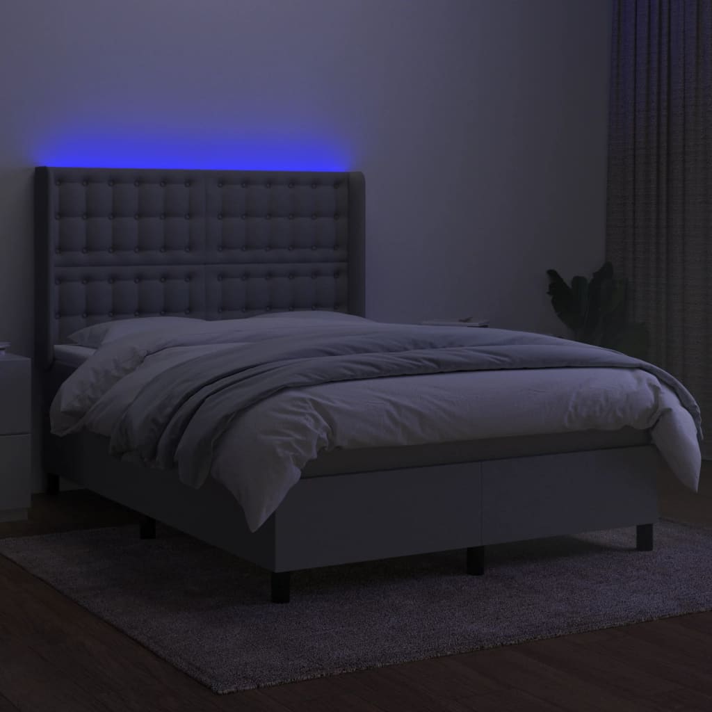 vidaXL Cama box spring colchón y luces LED tela gris claro 140x190 cm