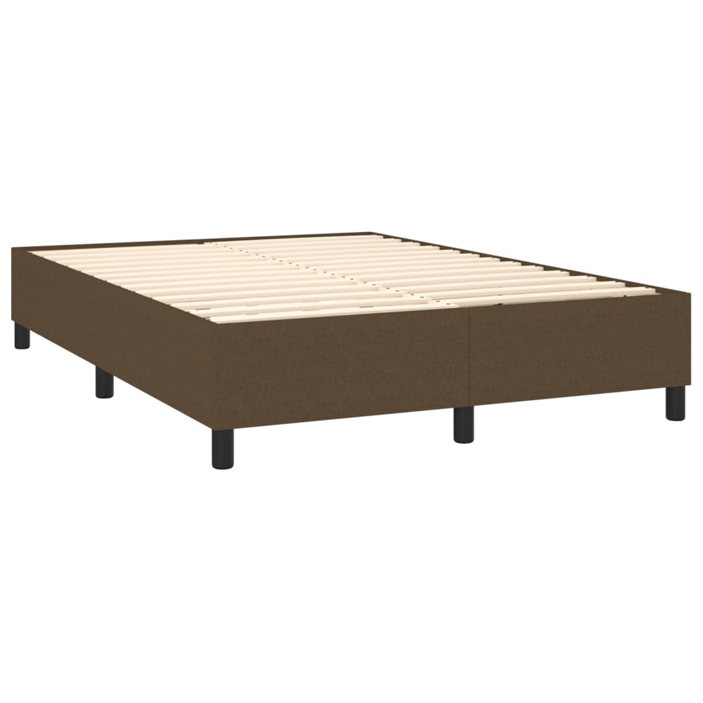 vidaXL Cama box spring colchón luces LED tela marrón oscuro 140x190 cm