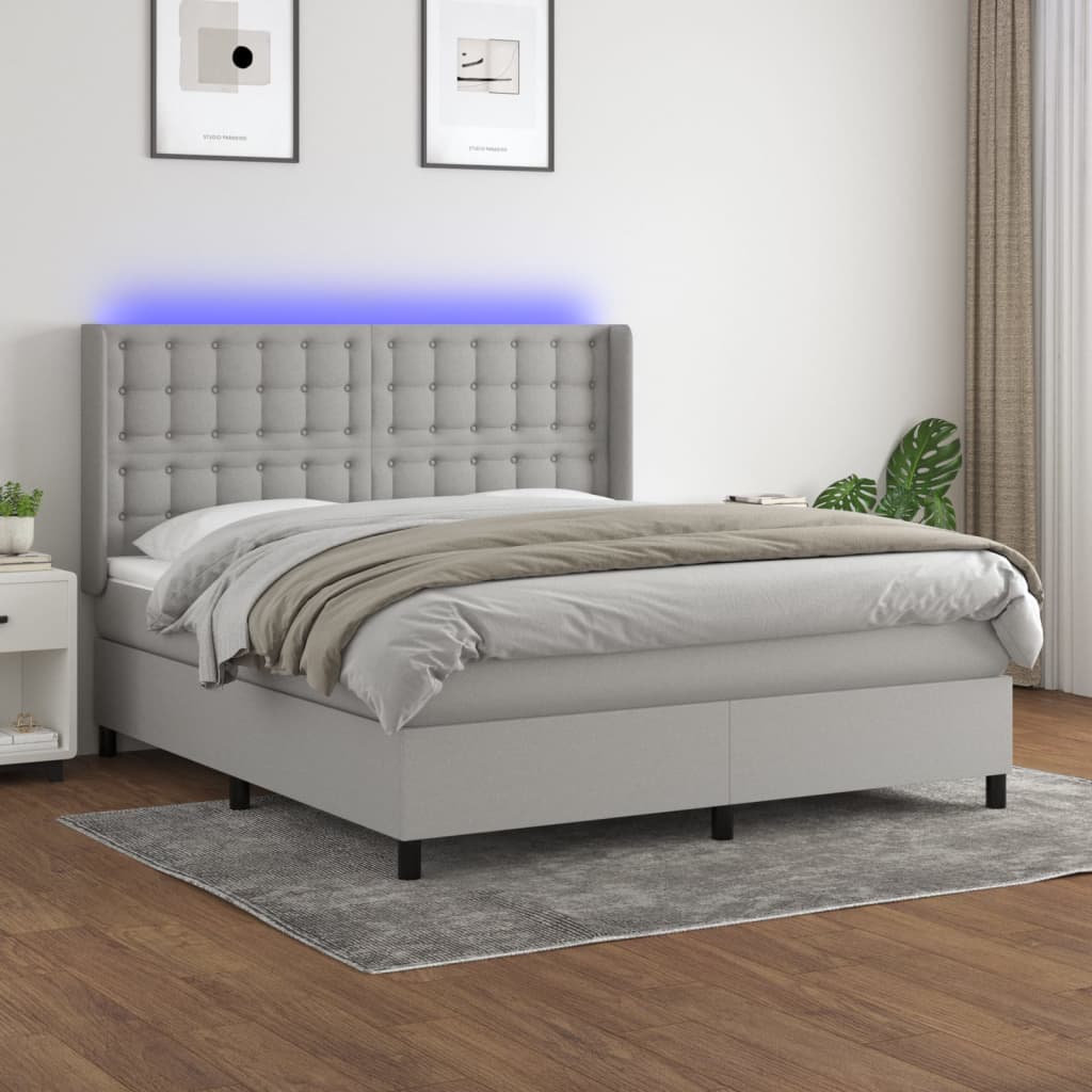 vidaXL Cama box spring colchón y luces LED tela gris claro 160x200 cm