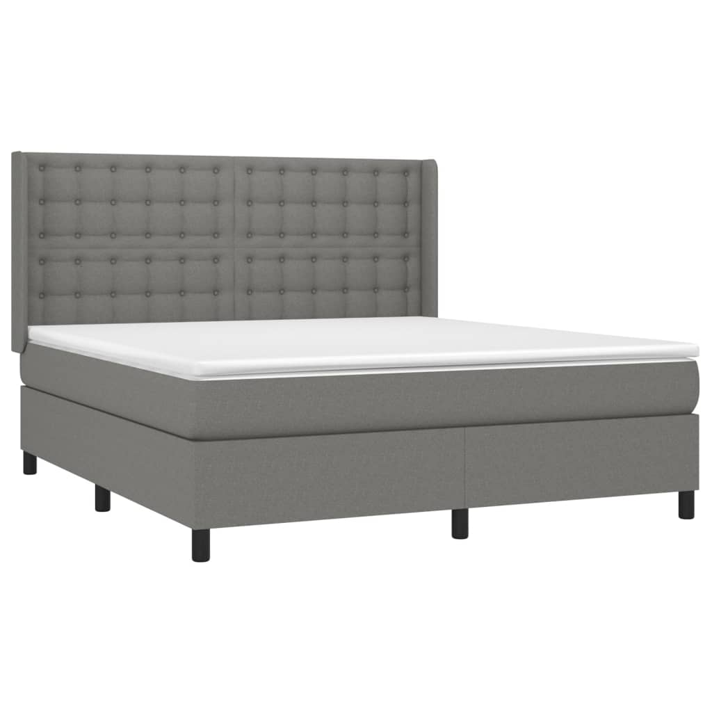 vidaXL Cama box spring colchón y luces LED tela gris oscuro 160x200 cm