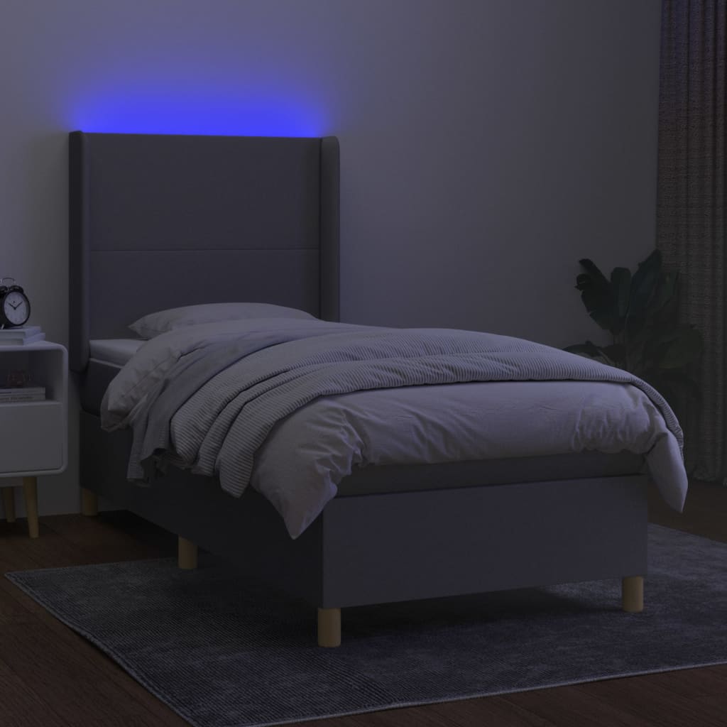 vidaXL Cama box spring colchón y luces LED tela gris claro 80x200 cm