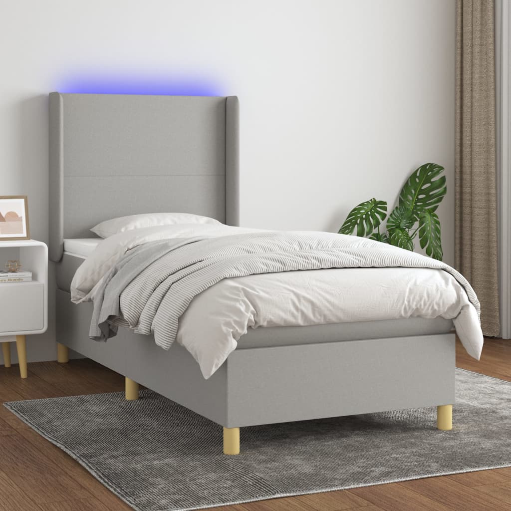 vidaXL Cama box spring colchón y luces LED tela gris claro 80x200 cm