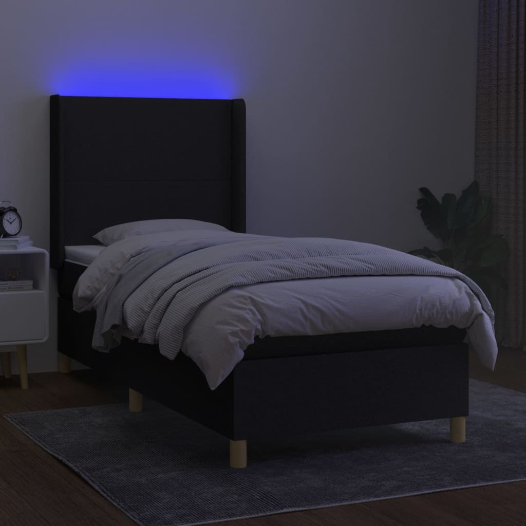 vidaXL Cama box spring colchón y luces LED tela negro 80x200 cm