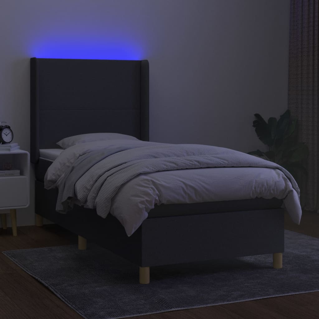 vidaXL Cama box spring colchón y luces LED tela gris oscuro 90x190 cm