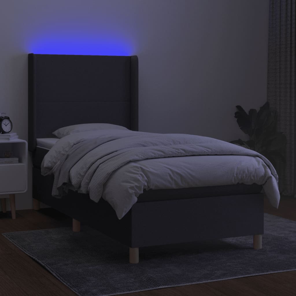 vidaXL Cama box spring colchón y luces LED tela gris oscuro 100x200 cm