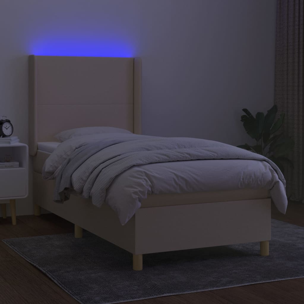 vidaXL Cama box spring colchón y luces LED tela crema 100x200 cm