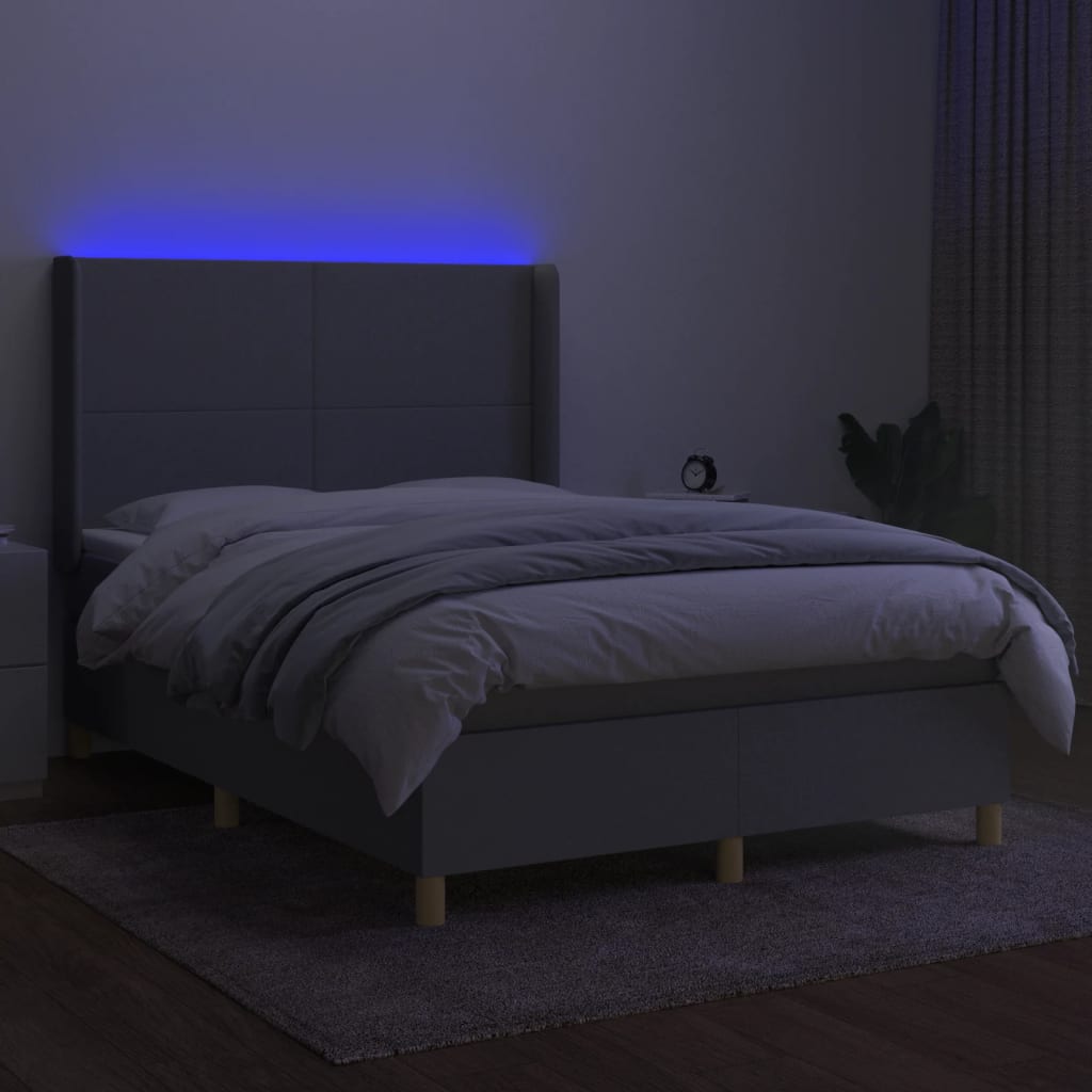 vidaXL Cama box spring colchón y luces LED tela gris claro 140x190 cm