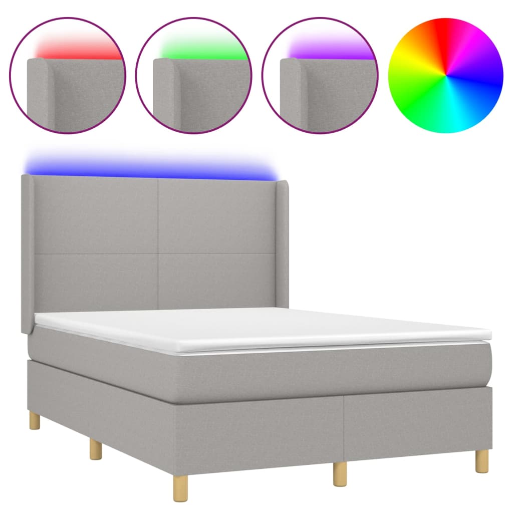 vidaXL Cama box spring colchón y luces LED tela gris claro 140x200 cm