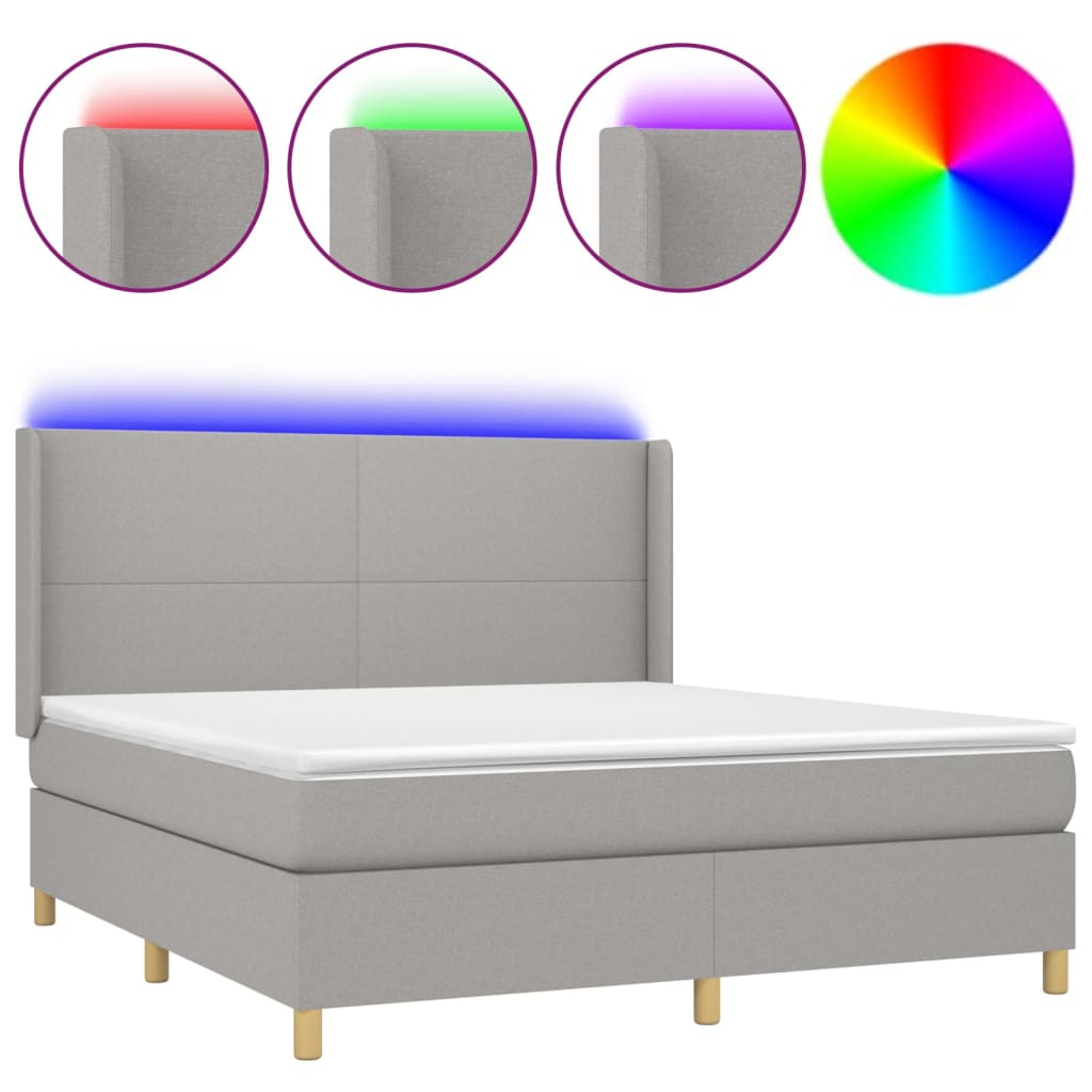 vidaXL Cama box spring colchón y luces LED tela gris claro 160x200 cm