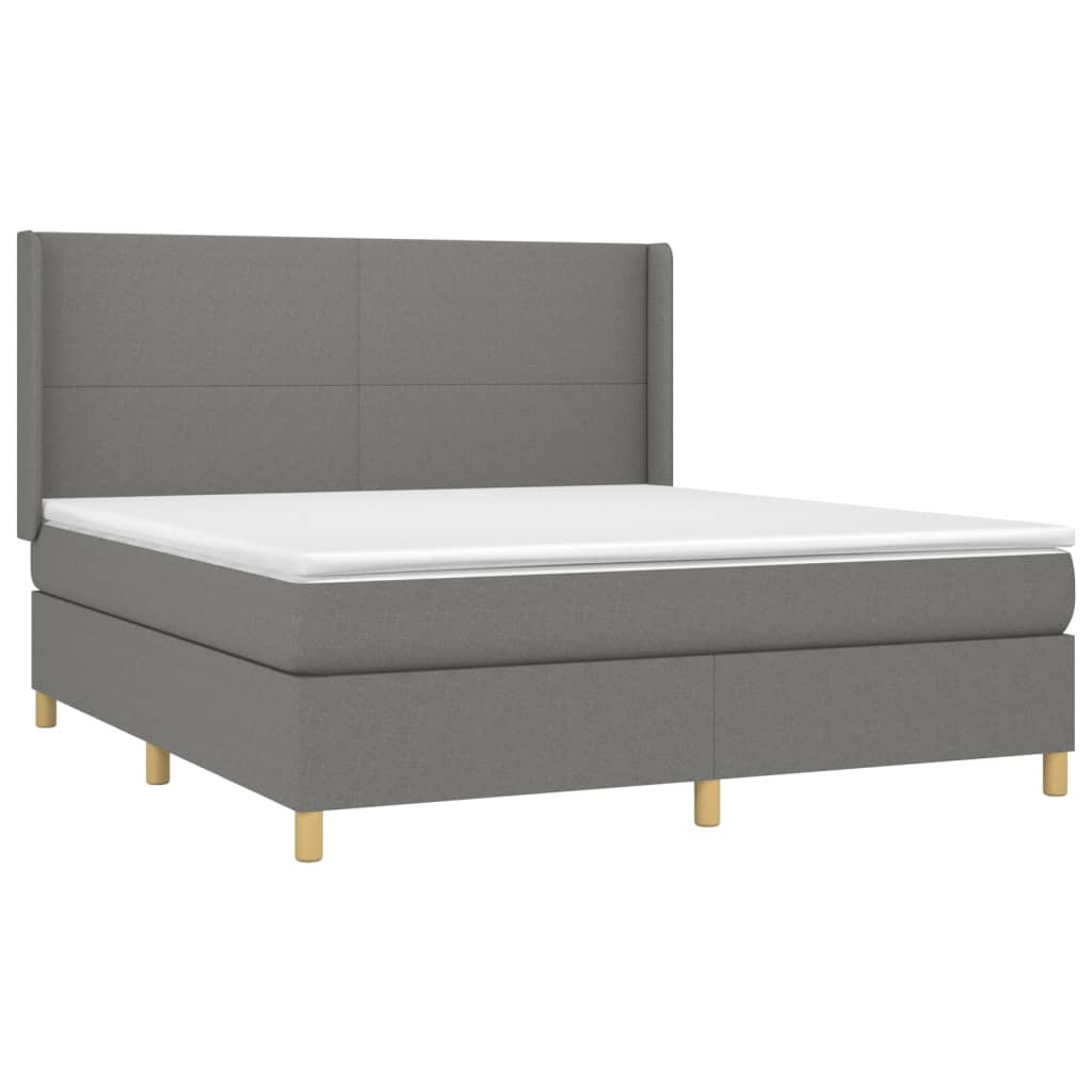 vidaXL Cama box spring colchón y luces LED tela gris oscuro 160x200 cm