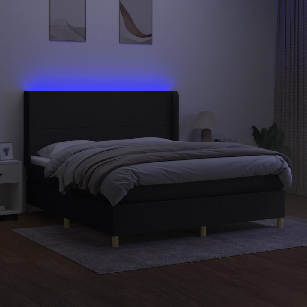 vidaXL Cama box spring colchón y luces LED tela negro 160x200 cm