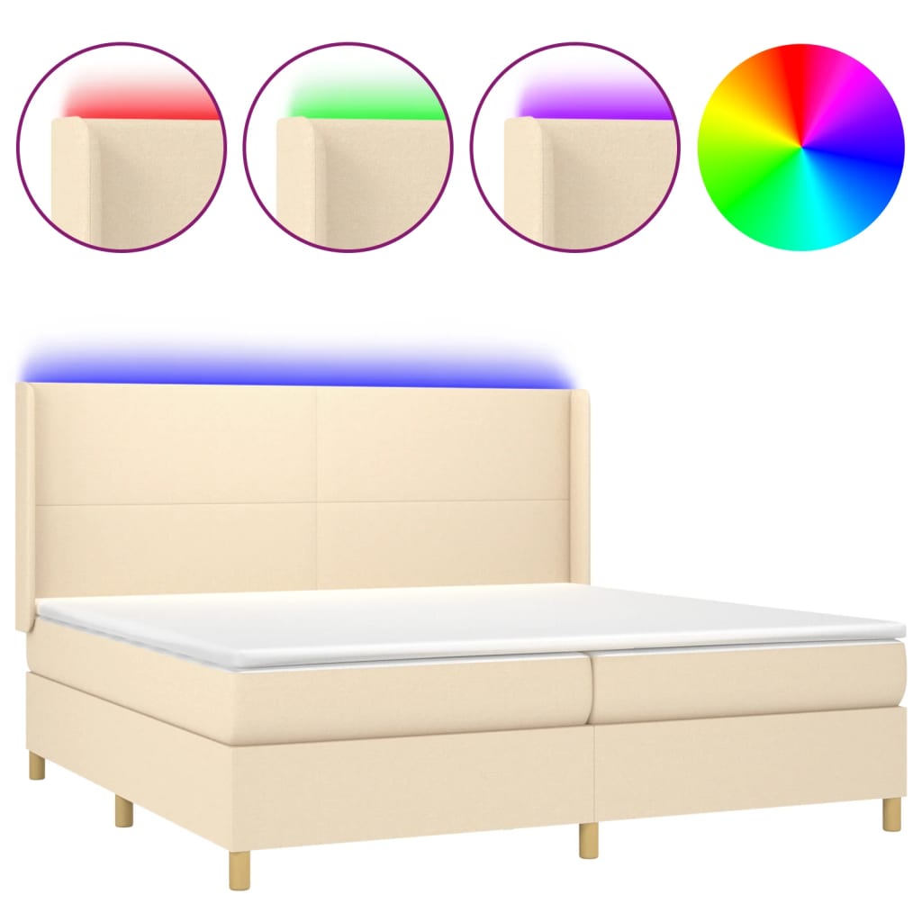 vidaXL Cama box spring colchón y luces LED tela crema 200x200 cm