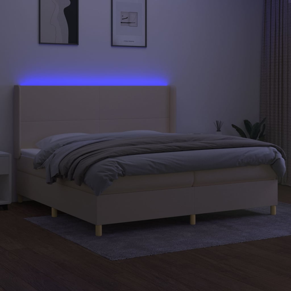 vidaXL Cama box spring colchón y luces LED tela crema 200x200 cm