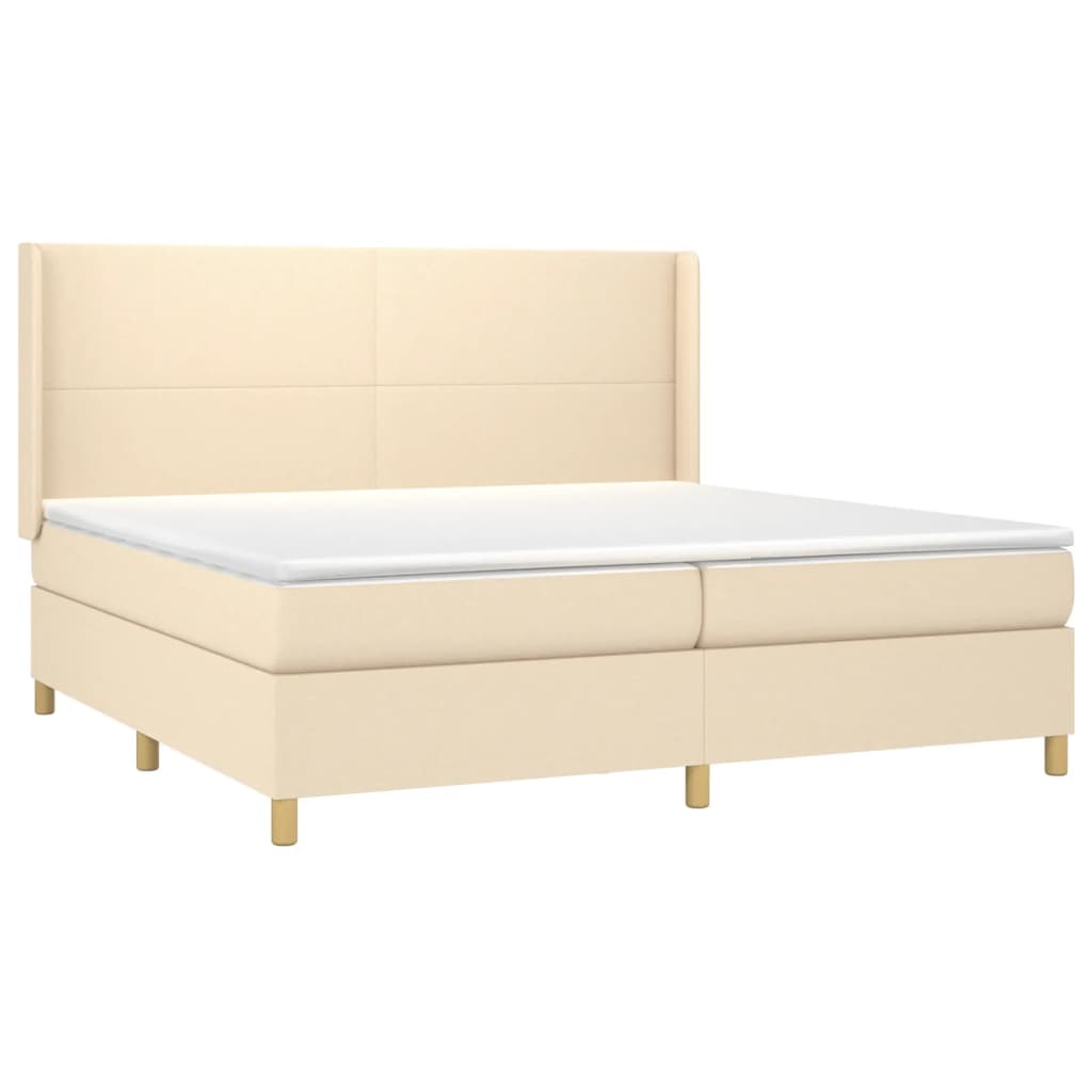 vidaXL Cama box spring colchón y luces LED tela crema 200x200 cm