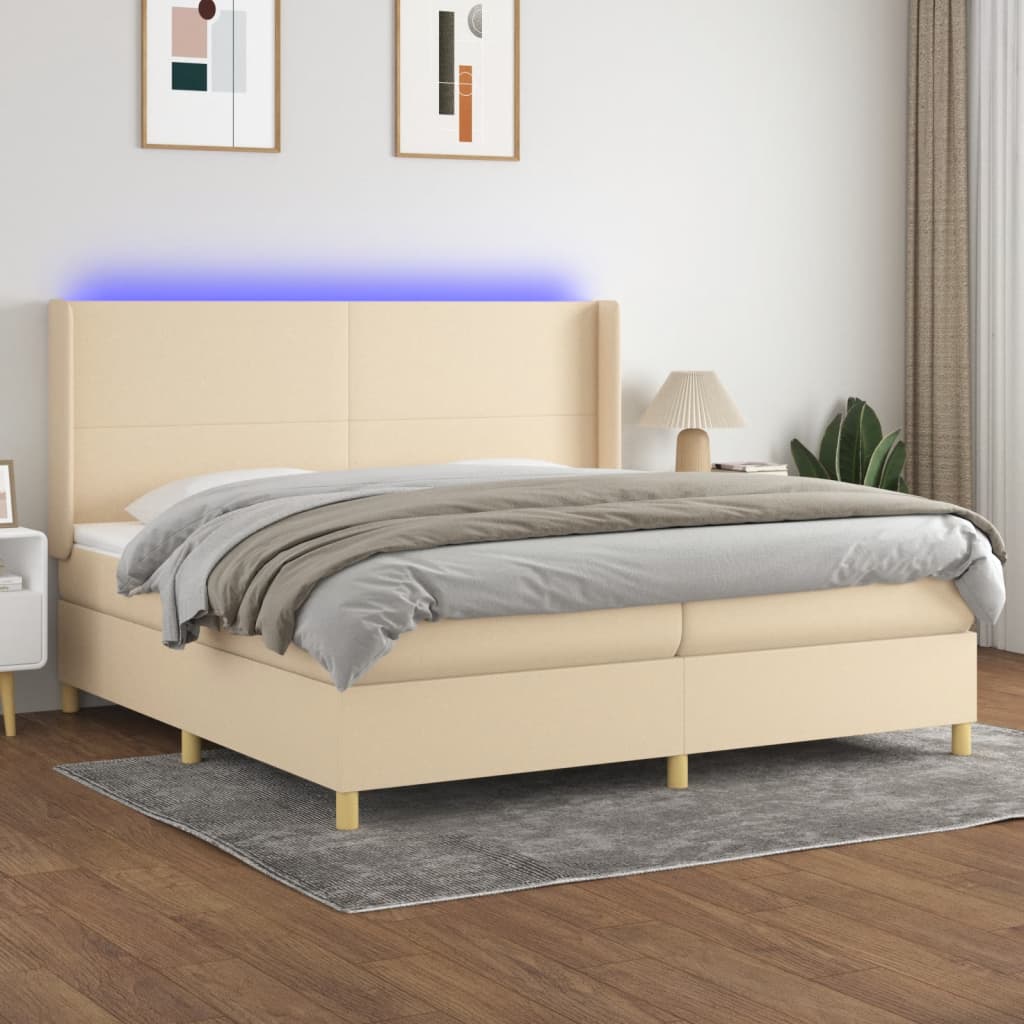 vidaXL Cama box spring colchón y luces LED tela crema 200x200 cm