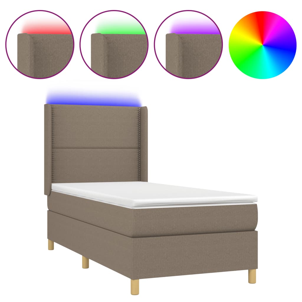 vidaXL Cama box spring colchón y luces LED tela marrón oscuro 90x200cm