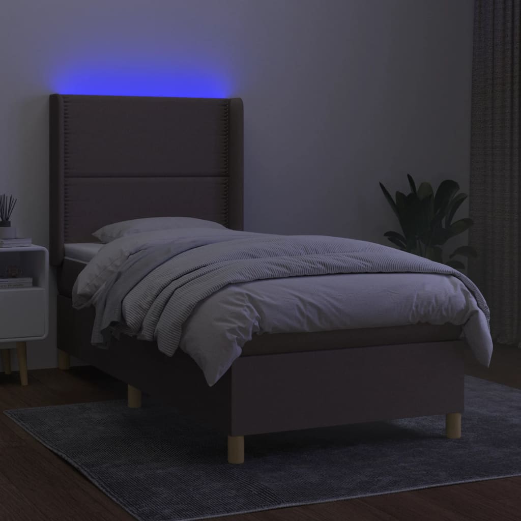 vidaXL Cama box spring colchón y luces LED tela marrón oscuro 90x200cm