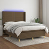 vidaXL Cama box spring colchón luces LED tela marrón oscuro 140x190 cm