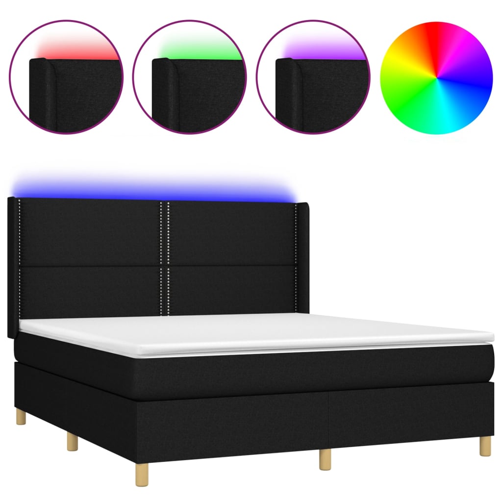 vidaXL Cama box spring colchón y luces LED tela negro 160x200 cm