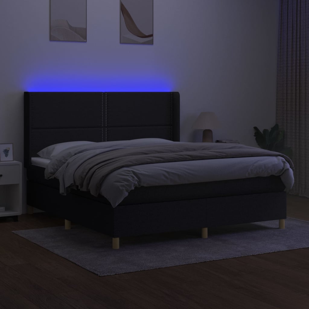 vidaXL Cama box spring colchón y luces LED tela negro 160x200 cm