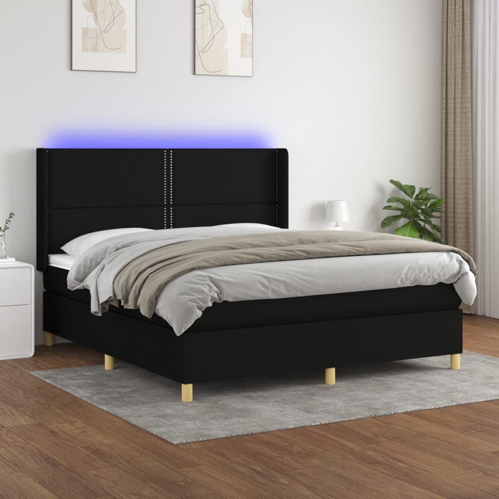 vidaXL Cama box spring colchón y luces LED tela negro 160x200 cm