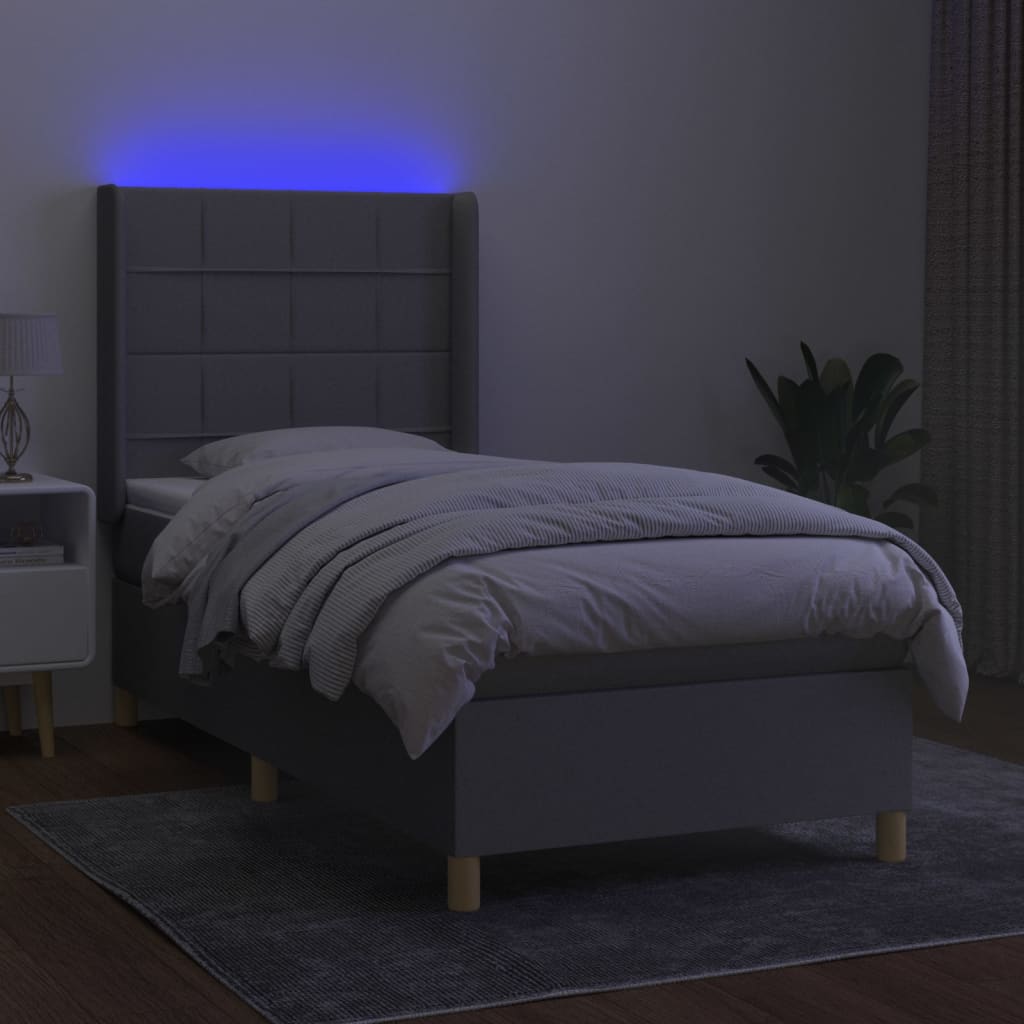 vidaXL Cama box spring colchón y luces LED tela gris claro 80x200 cm