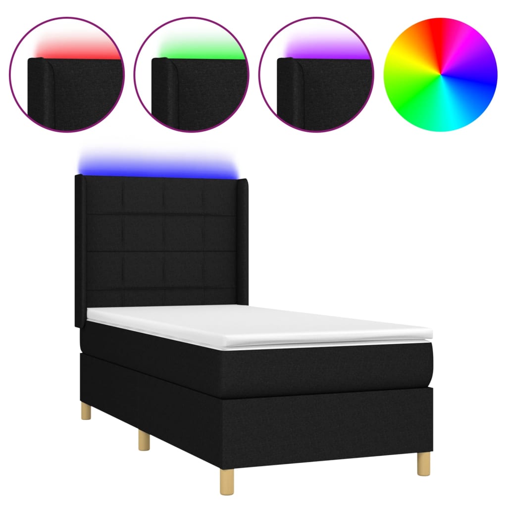 vidaXL Cama box spring colchón y luces LED tela negro 80x200 cm