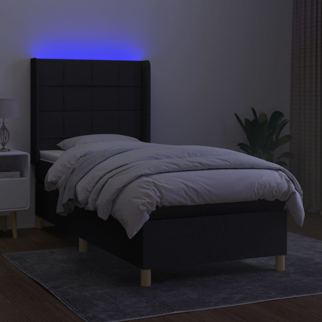 vidaXL Cama box spring colchón y luces LED tela negro 80x200 cm