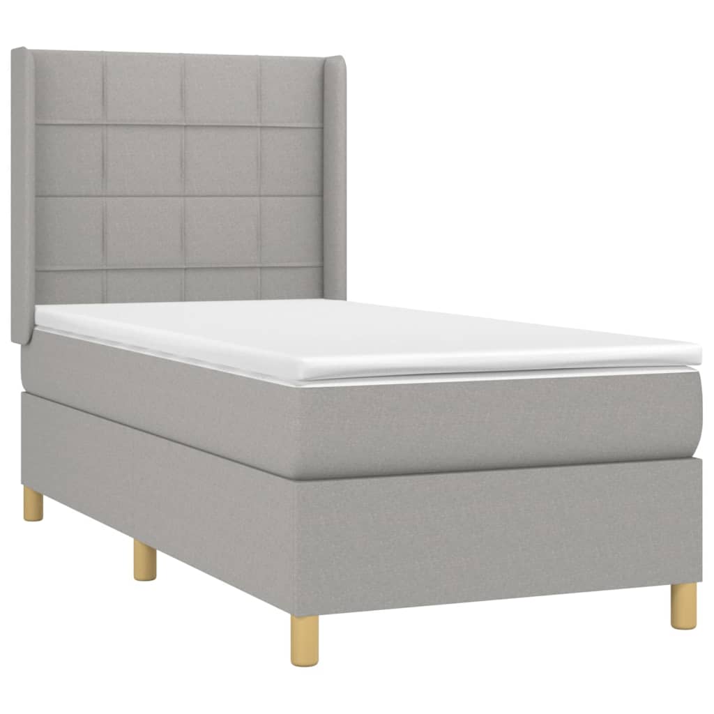 vidaXL Cama box spring colchón y luces LED tela gris claro 90x190 cm