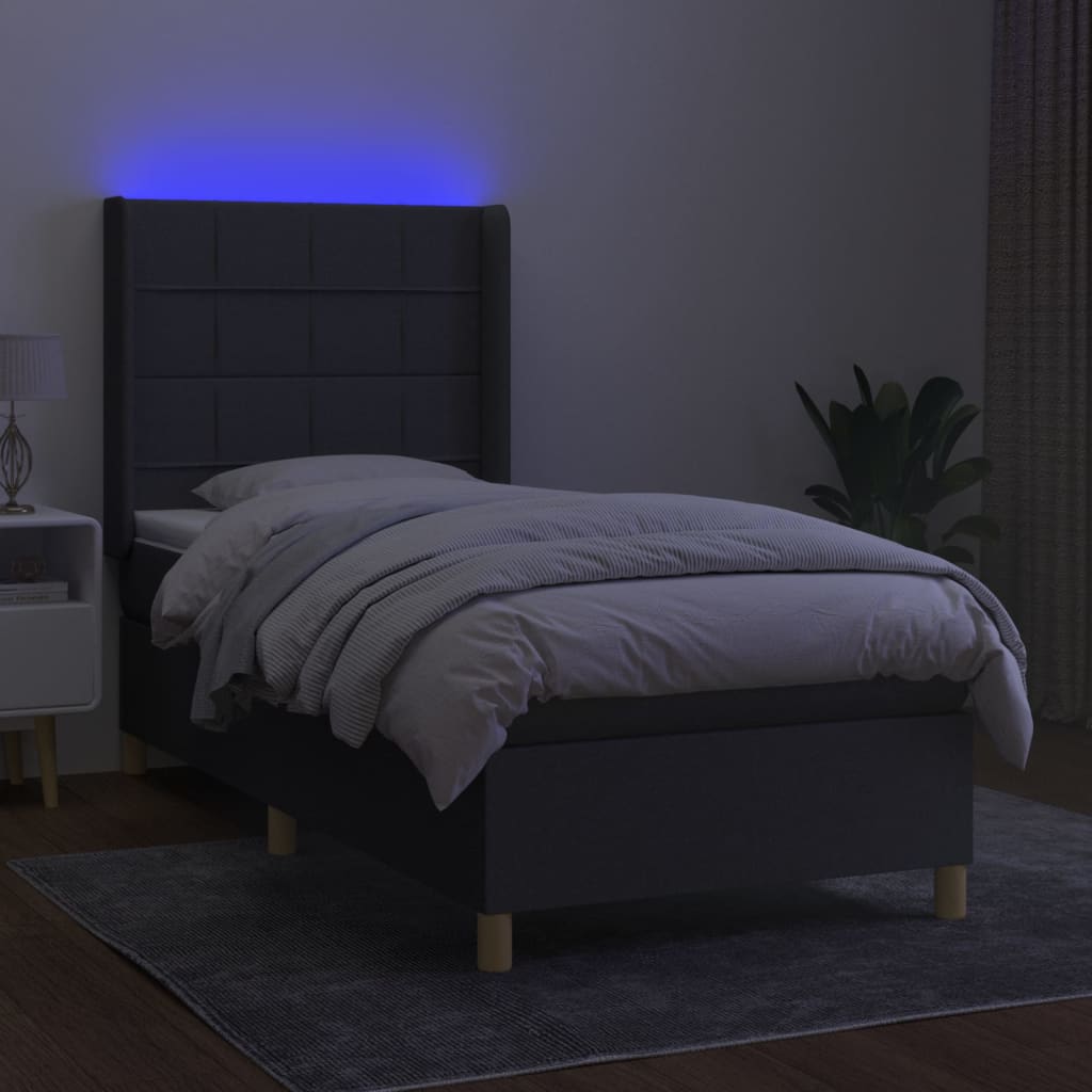 vidaXL Cama box spring colchón y luces LED tela gris oscuro 90x190 cm