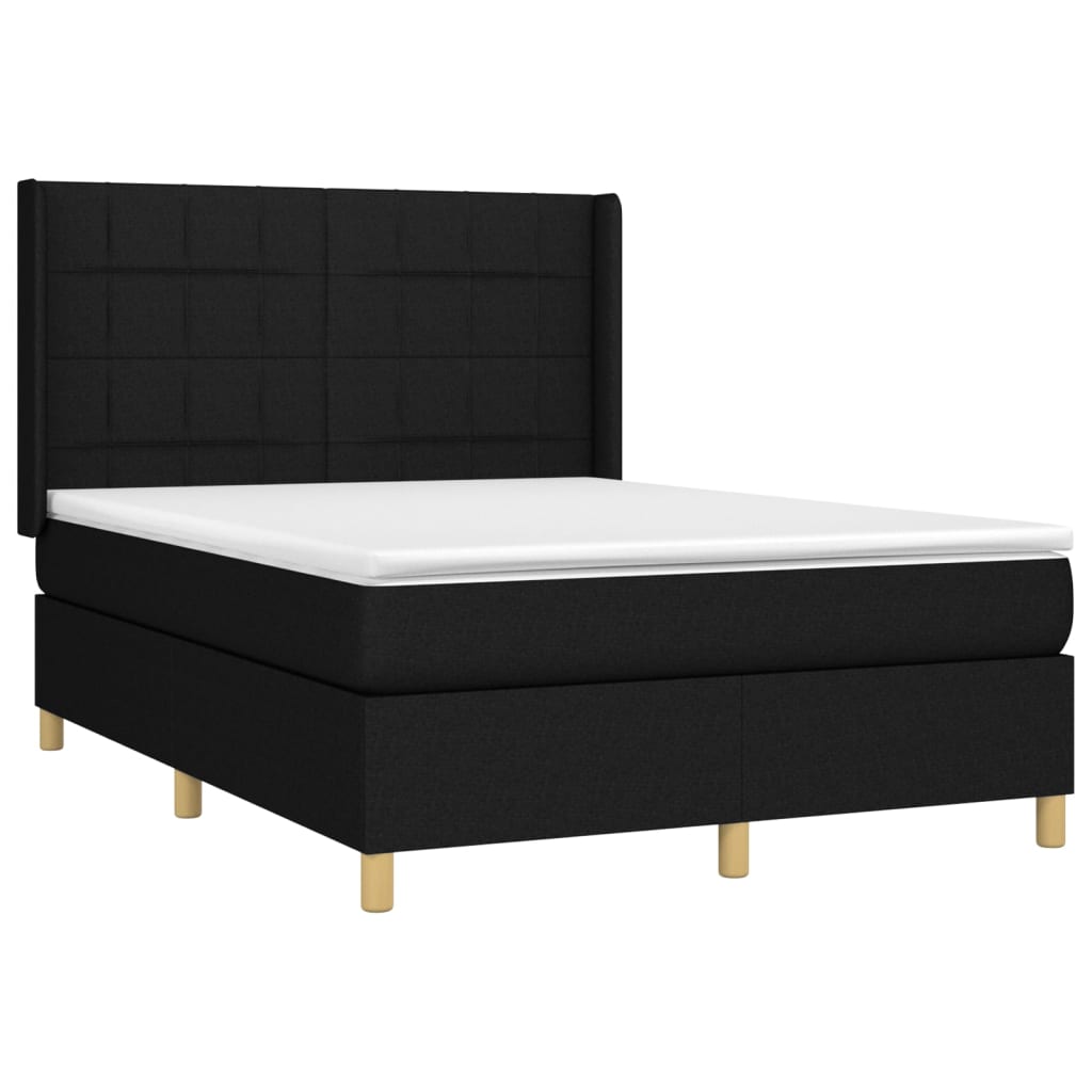 vidaXL Cama box spring colchón y luces LED tela negro 140x190 cm