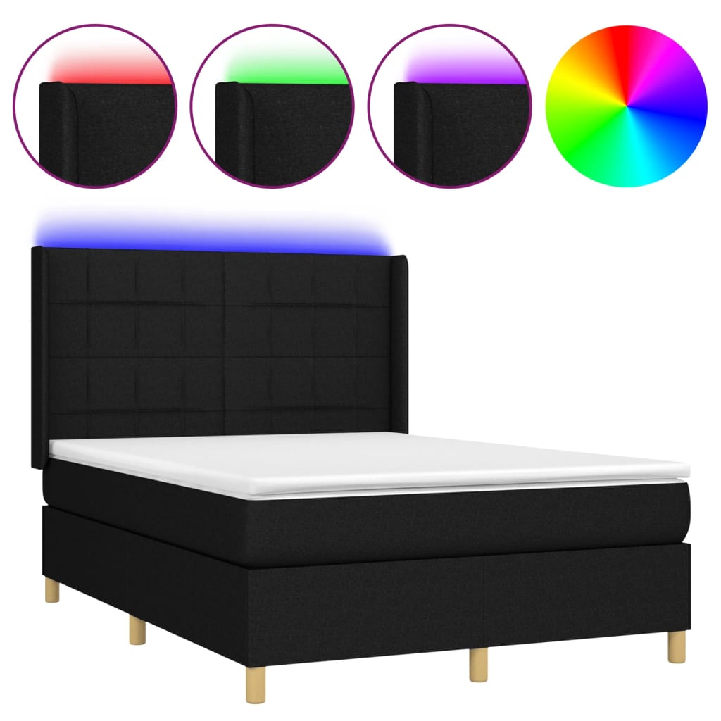 vidaXL Cama box spring colchón y luces LED tela negro 140x200 cm