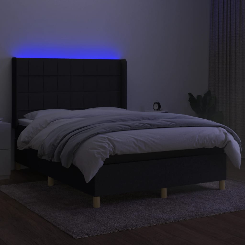 vidaXL Cama box spring colchón y luces LED tela negro 140x200 cm