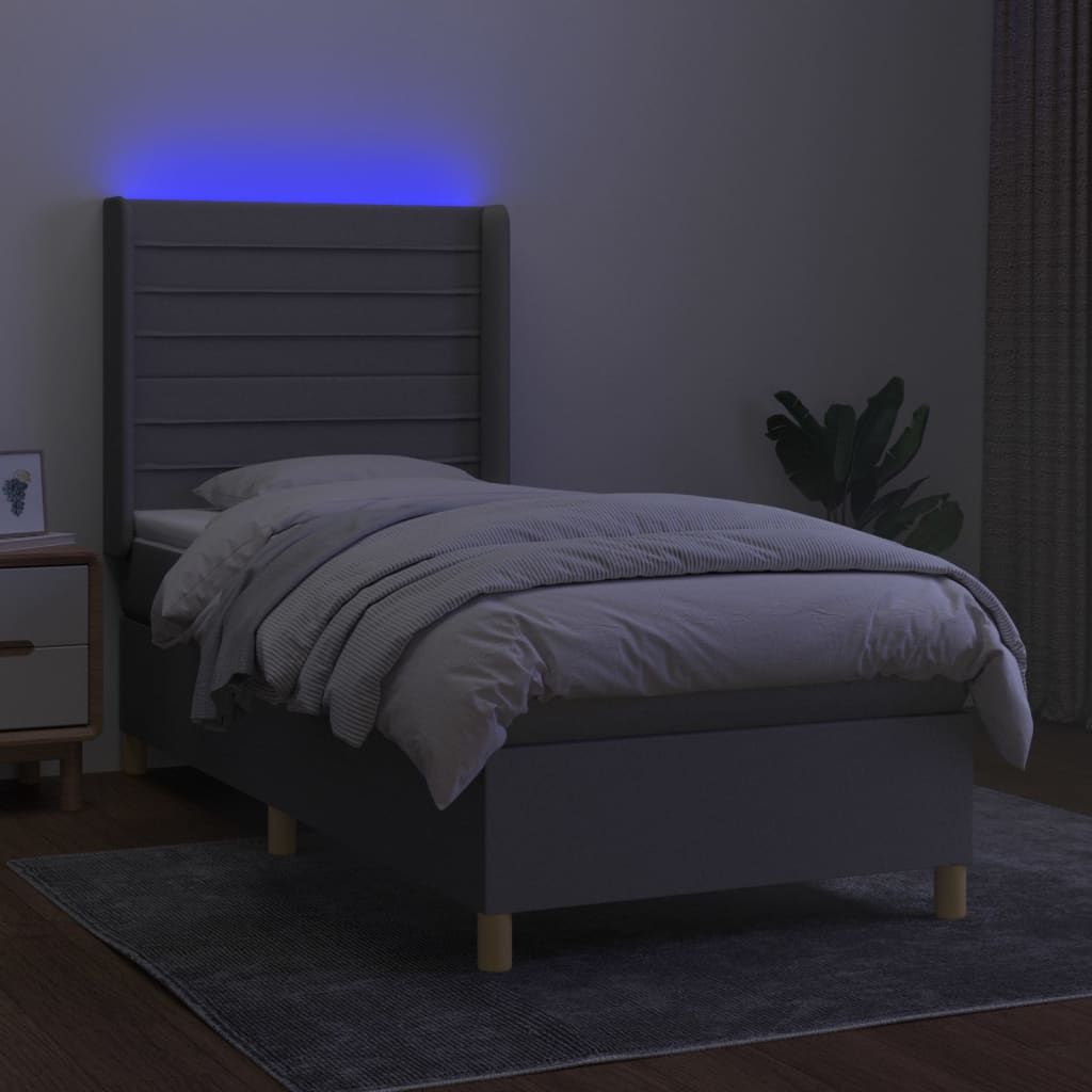 vidaXL Cama box spring colchón y luces LED tela gris claro 80x200 cm