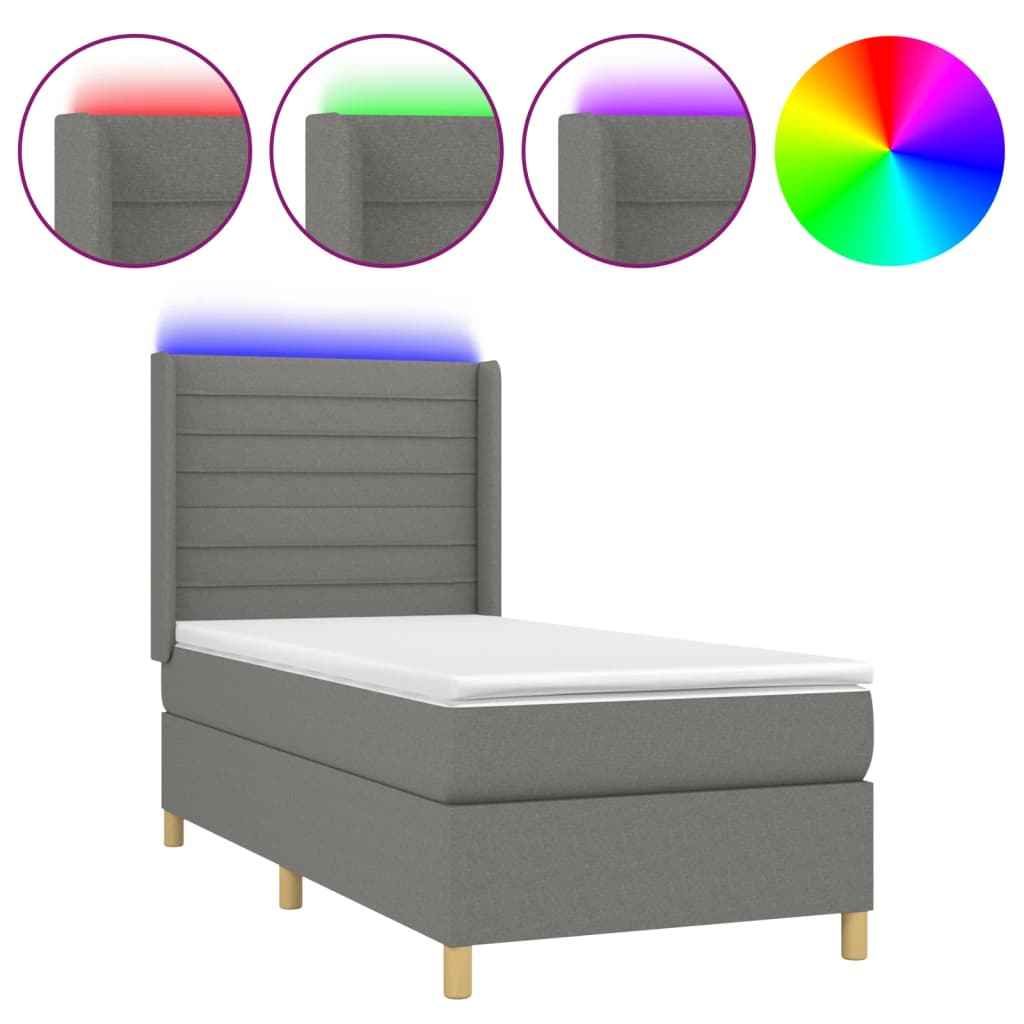 vidaXL Cama box spring colchón y luces LED tela gris oscuro 80x200 cm