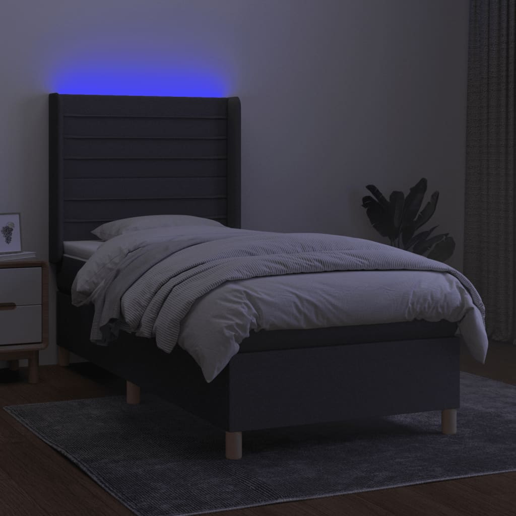 vidaXL Cama box spring colchón y luces LED tela gris oscuro 80x200 cm