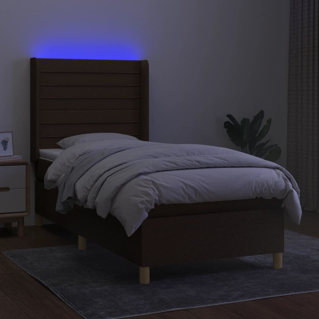 vidaXL Cama box spring colchón y luces LED tela marrón oscuro 80x200cm